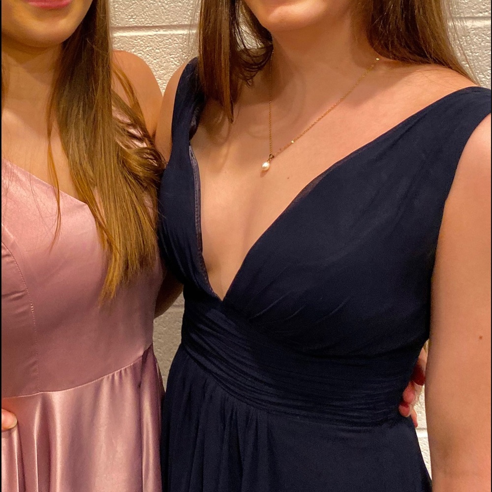 Navy V Cut Long Formal Dress